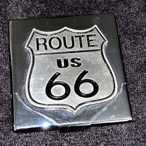 Route 66 Polished Silver Metal Business Card Holder
